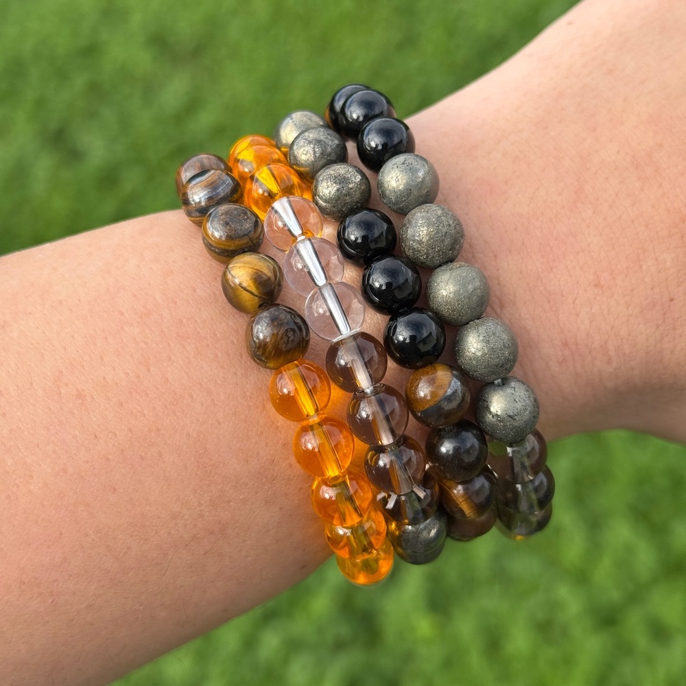 Multi Crystal Bracelet | Road Opener | Tigers Eye | Pyrite | Obsidian | Glass |